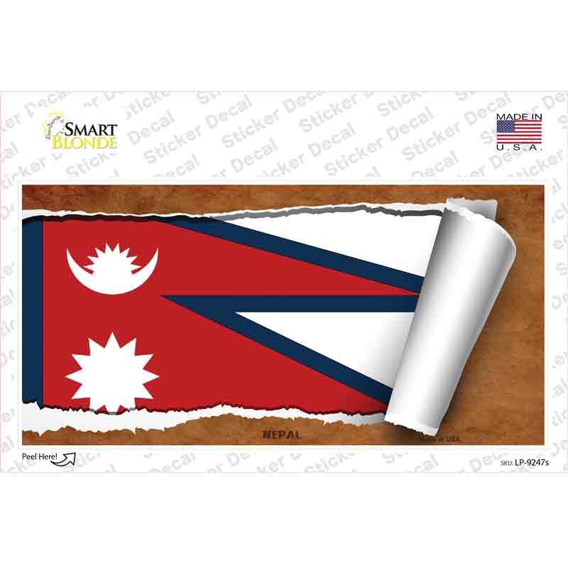 LP-9247s-M Nepal Flag Scroll Novelty Sticker Decal - Medium