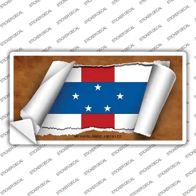 LP-9249s-L Netherlands Antilles Flag Scroll Novelty Sticker Decal - Large