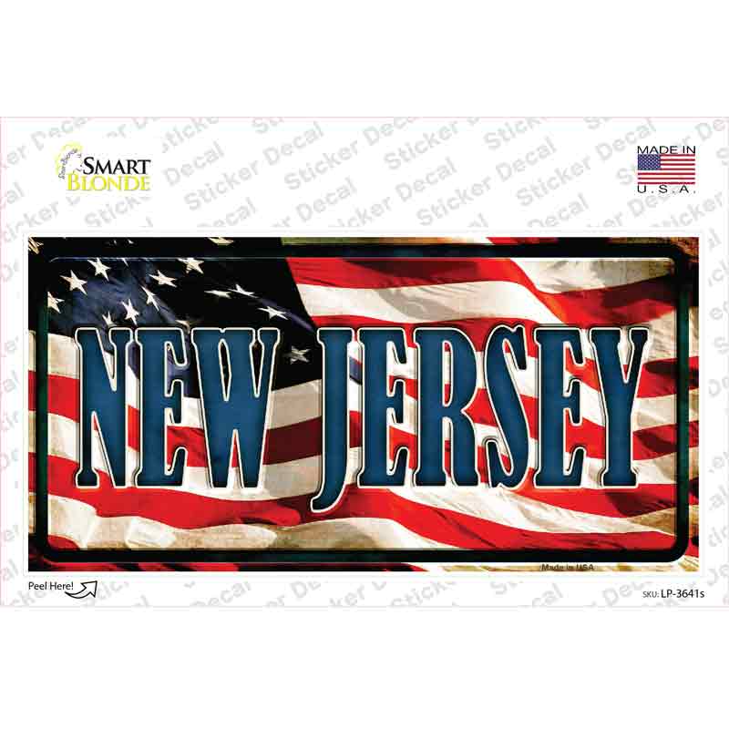 LP-3641s-M   Jersey on American Flag Novelty Sticker Decal - Medium