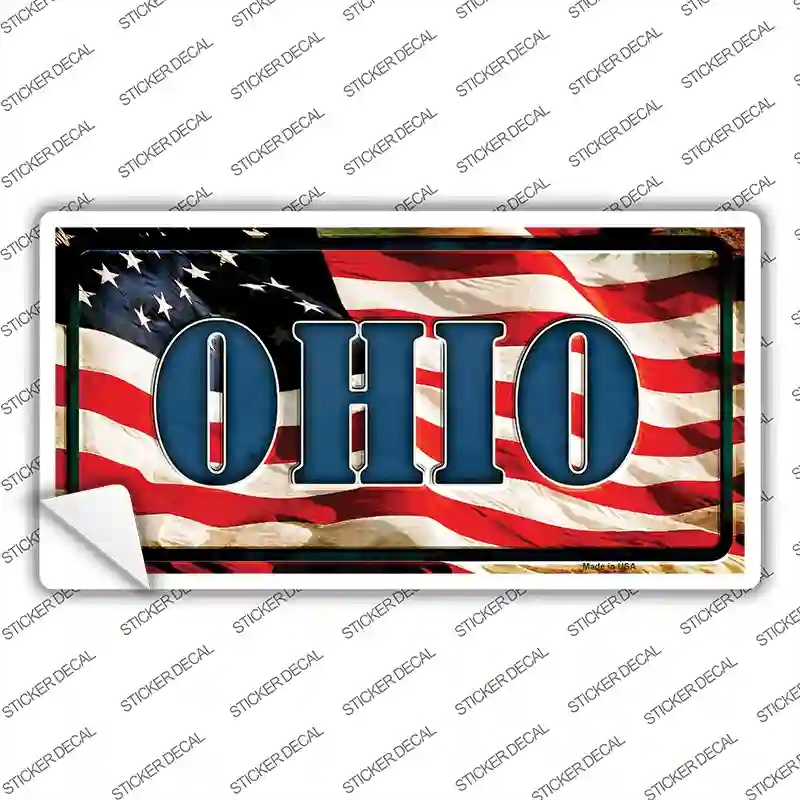 LP-3646s-XL Ohio on American Flag Novelty Sticker Decal - Extra Large