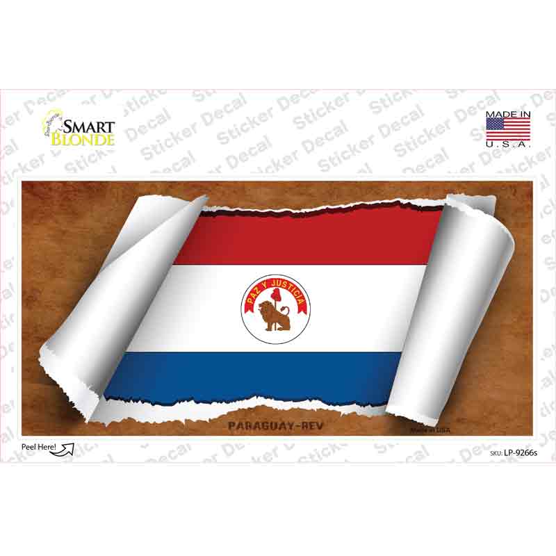 LP-9266s-M Paraguay-REV Flag Scroll Novelty Sticker Decal - Medium