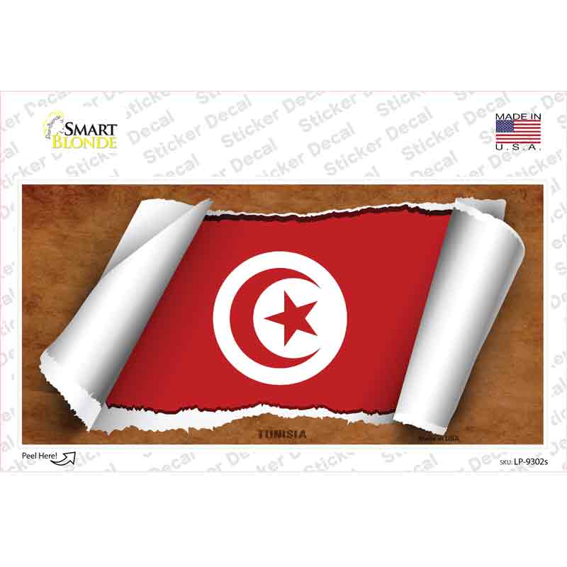 LP-9302s-M Tunisia Flag Scroll Novelty Sticker Decal - Medium