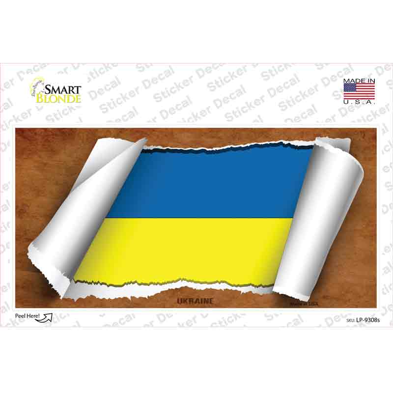 LP-9308s-M Ukraine Flag Scroll Novelty Sticker Decal - Medium