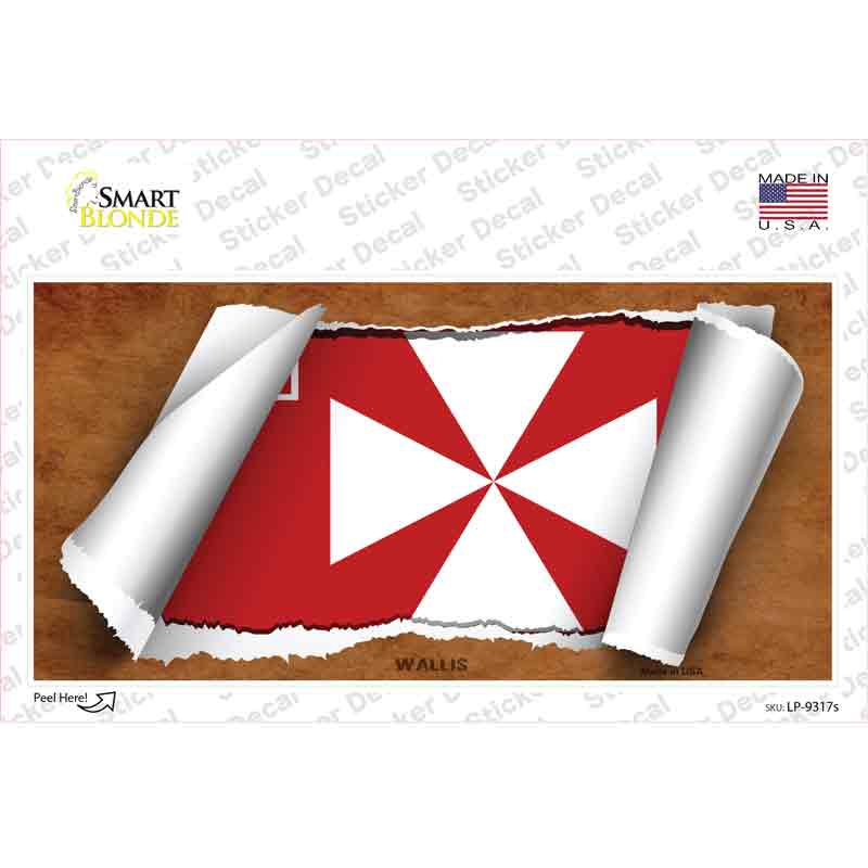 LP-9317s-M Wallis Flag Scroll Novelty Sticker Decal - Medium