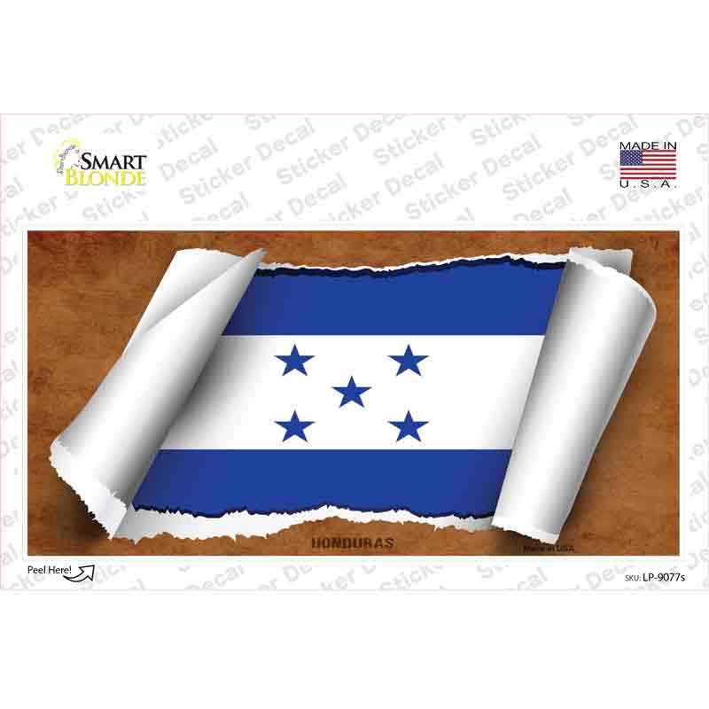 LP-9077s-M Honduras Flag Scroll Novelty Sticker Decal - Medium