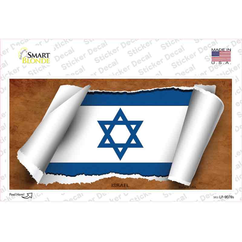 LP-9078s-M Israel Flag Scroll Novelty Sticker Decal - Medium