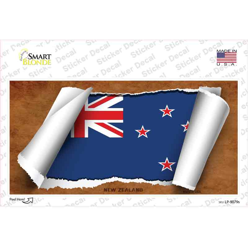 LP-9079s-M   Zealand Flag Scroll Novelty Sticker Decal - Medium