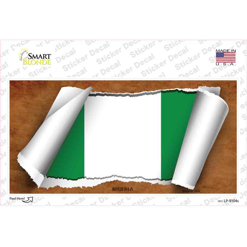 LP-9104s-M Nigeria Flag Scroll Novelty Sticker Decal - Medium