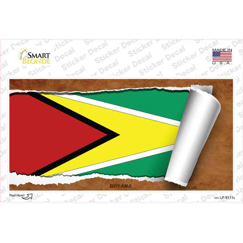 LP-9111s-M Guyana Flag Scroll Novelty Sticker Decal - Medium