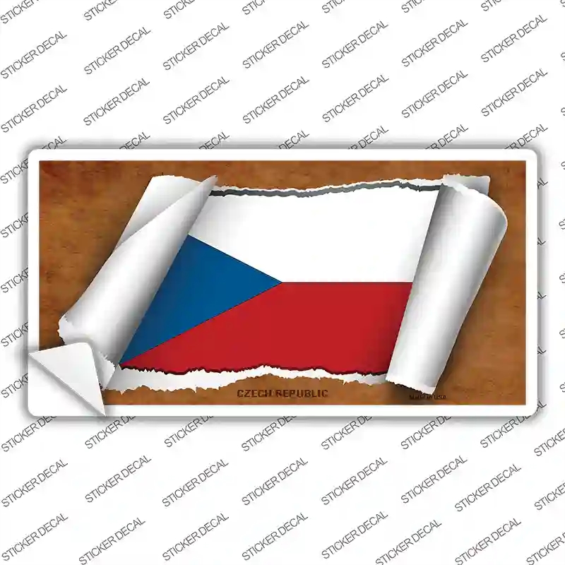 LP-9159s-L Czech Republic Flag Scroll Novelty Sticker Decal - Large