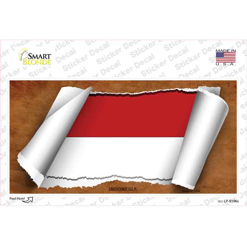 LP-9196s-M Indonesia Flag Scroll Novelty Sticker Decal - Medium