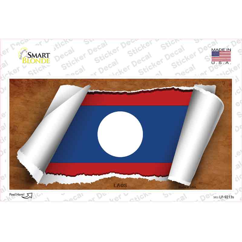 LP-9213s-M Laos Flag Scroll Novelty Sticker Decal - Medium
