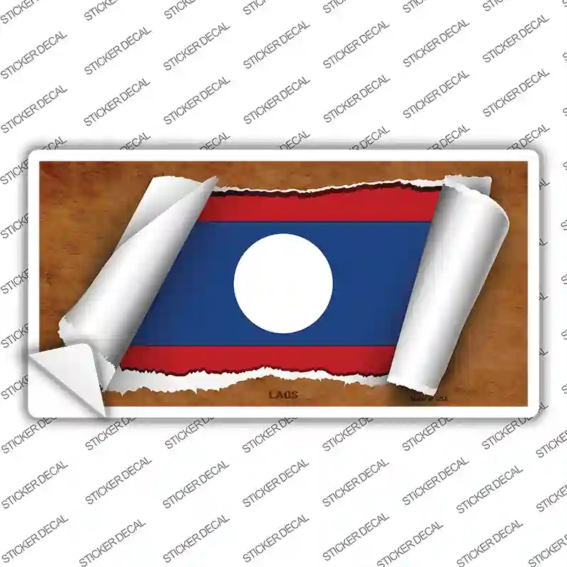 LP-9213s-S Laos Flag Scroll Novelty Sticker Decal - Small
