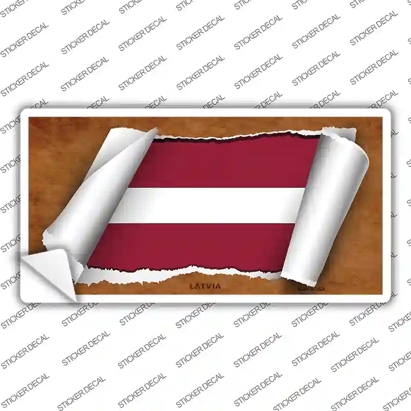LP-9214s-L Latvia Flag Scroll Novelty Sticker Decal - Large