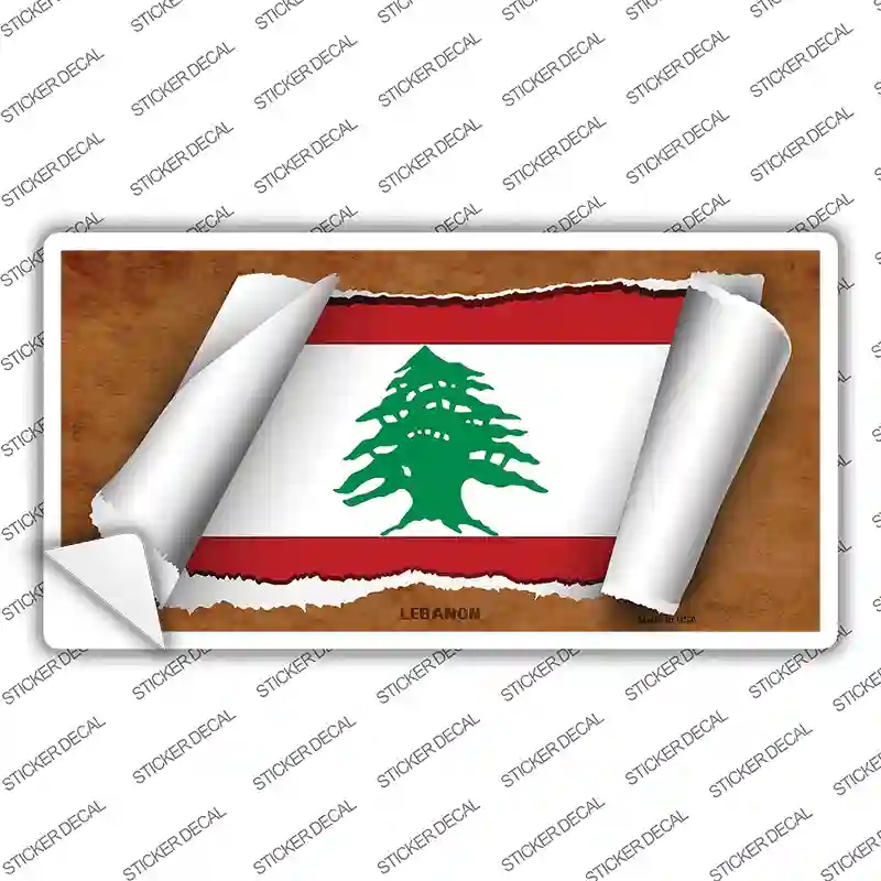 LP-9216s-S Lebanon Flag Scroll Novelty Sticker Decal - Small