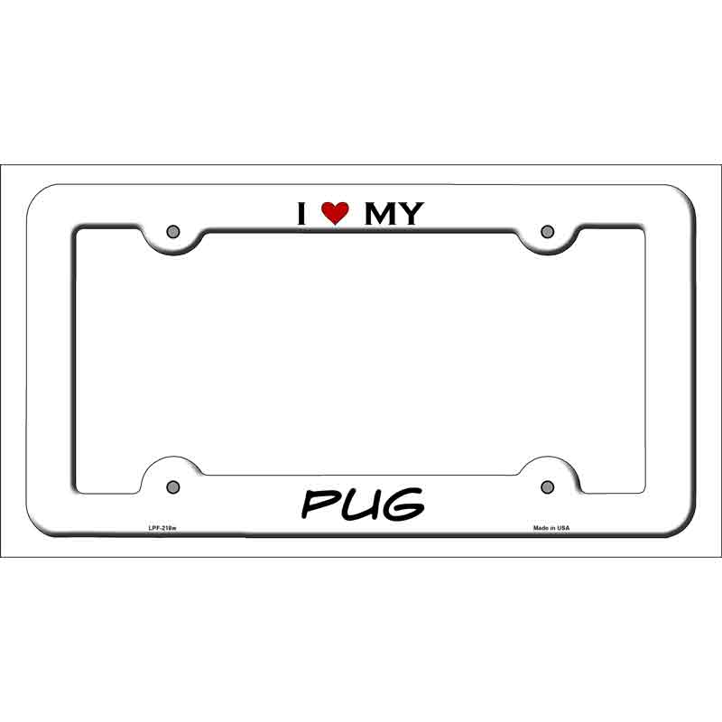 LPF-218w 12 x 6 in. Pug Novelty Metal License Plate Frame, White