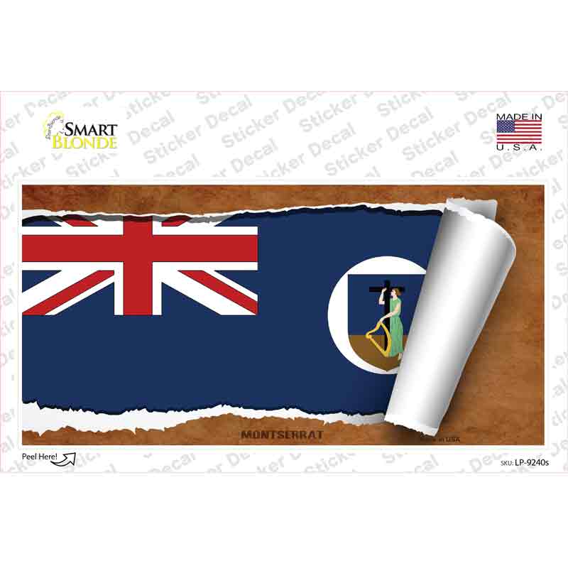 LP-9240s-M Montserrat Flag Scroll Novelty Sticker Decal - Medium