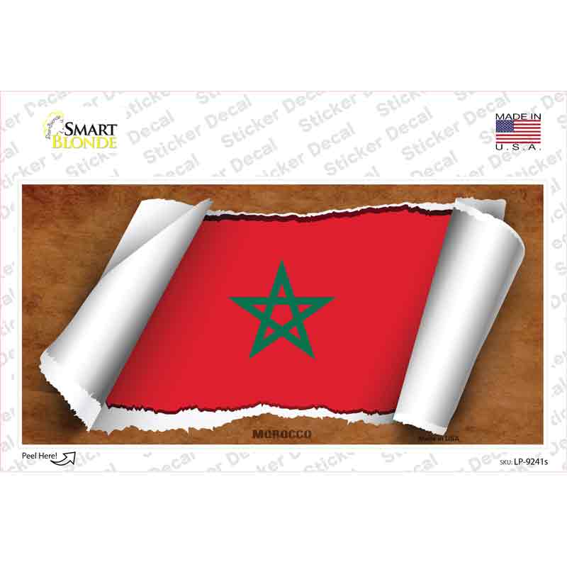 LP-9241s-M Morocco Flag Scroll Novelty Sticker Decal - Medium