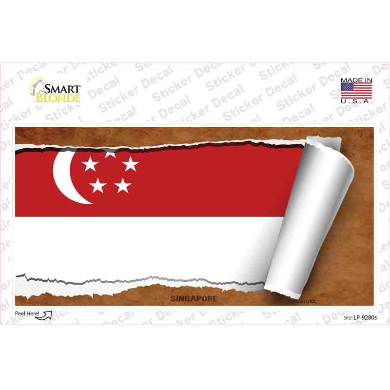 LP-9280s-M Singapore Flag Scroll Novelty Sticker Decal - Medium