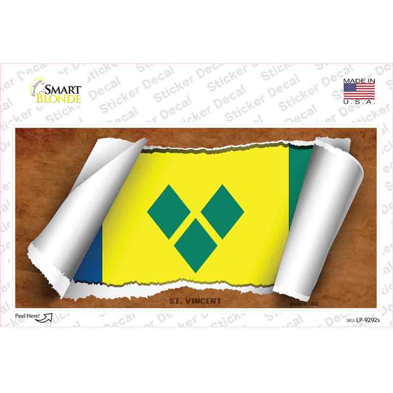 LP-9292s-M St Vincent Flag Scroll Novelty Sticker Decal - Medium