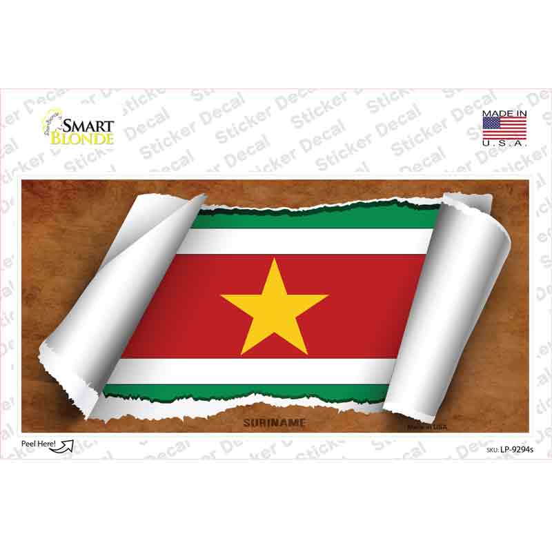 LP-9294s-M Suriname Flag Scroll Novelty Sticker Decal - Medium