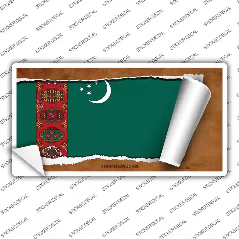 LP-9304s-L Turkmenistan Flag Scroll Novelty Sticker Decal - Large
