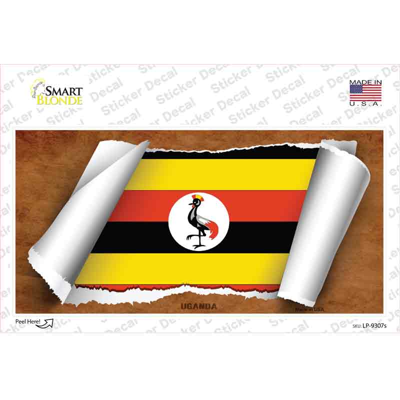 LP-9307s-M Uganda Flag Scroll Novelty Sticker Decal - Medium