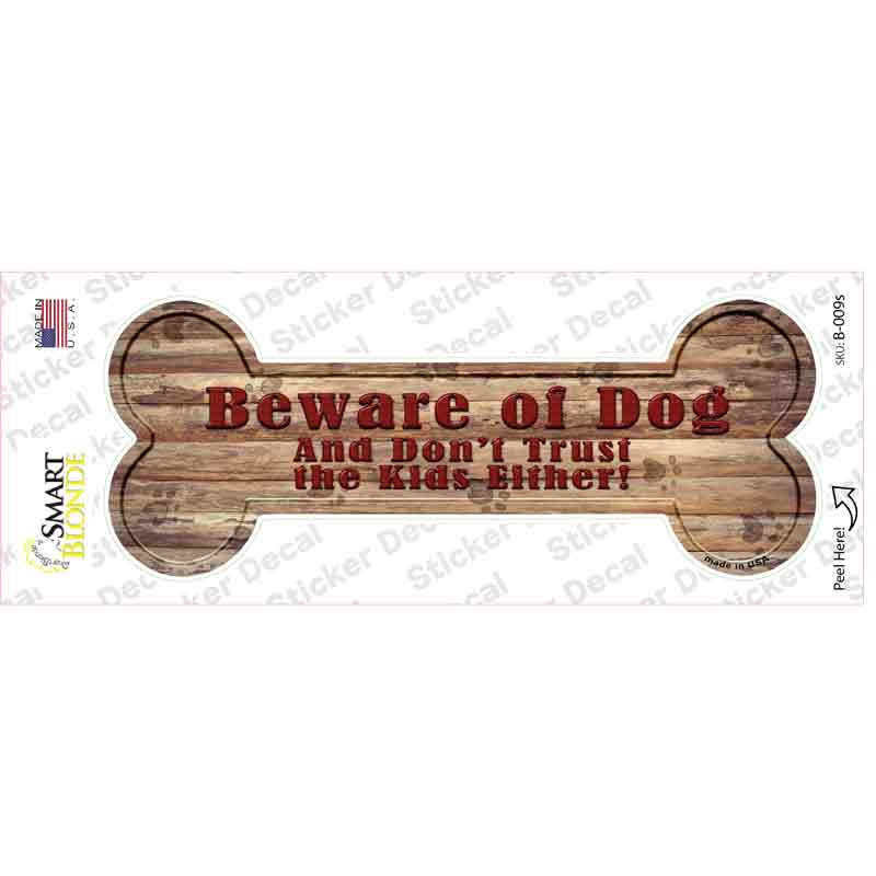 B-009s-M Beware of Dog & Kids Novelty Bone Sticker Decal - Medium