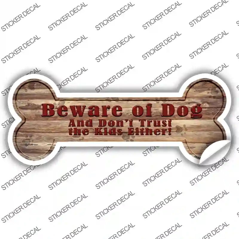 B-009s-S Beware of Dog & Kids Novelty Bone Sticker Decal - Small