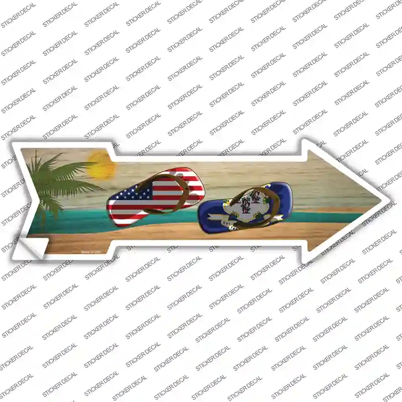 A-702s-S US & Connecticut Flag Flip Flop Novelty Arrow Sticker Decal - Small