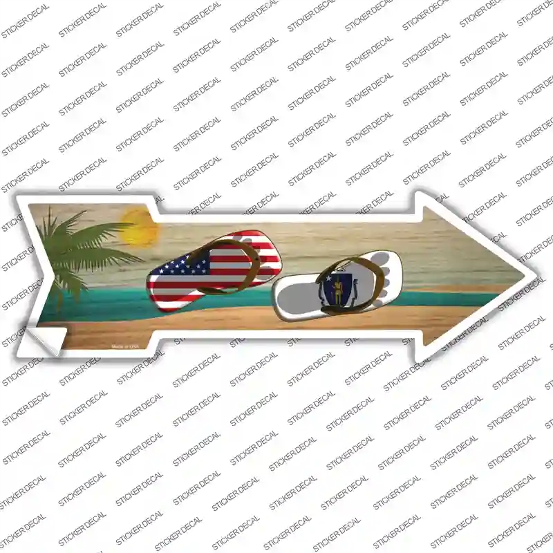 A-716s-XL US & Massachusetts Flag Flip Flop Novelty Arrow Sticker Decal - Extra Large