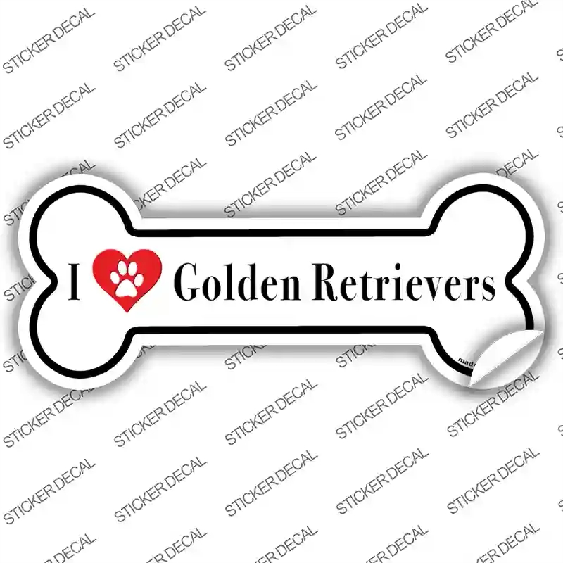 B-130s-S I Love Golden Retrievers Novelty Bone Sticker Decal - Small