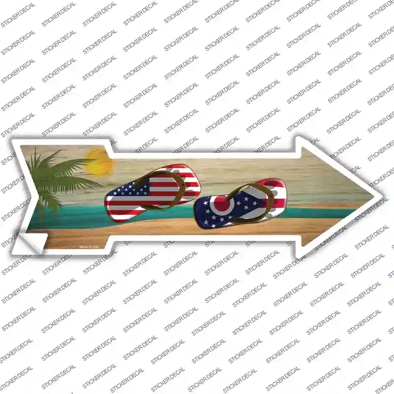 A-730s-L US & Ohio Flag Flip Flop Novelty Arrow Sticker Decal - Large