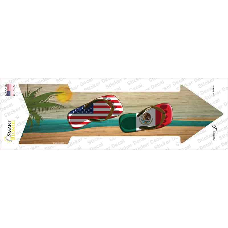 A-748s-M US & Mexico Flag Flip Flop Novelty Arrow Sticker Decal - Medium