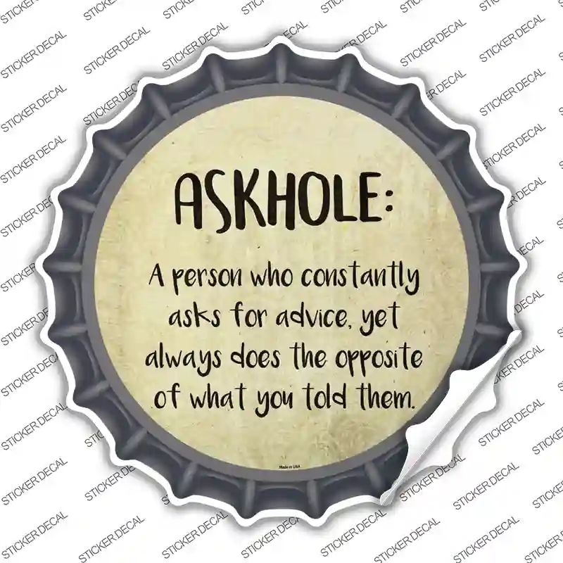 BC-1016s-XL Askhole Definition Novelty Bottle Cap Sticker Decal - Extra Large