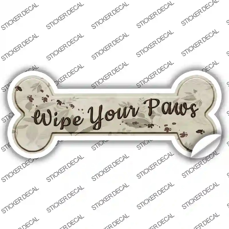 B-030s-S Wipe Your Paws Novelty Bone Sticker Decal - Small