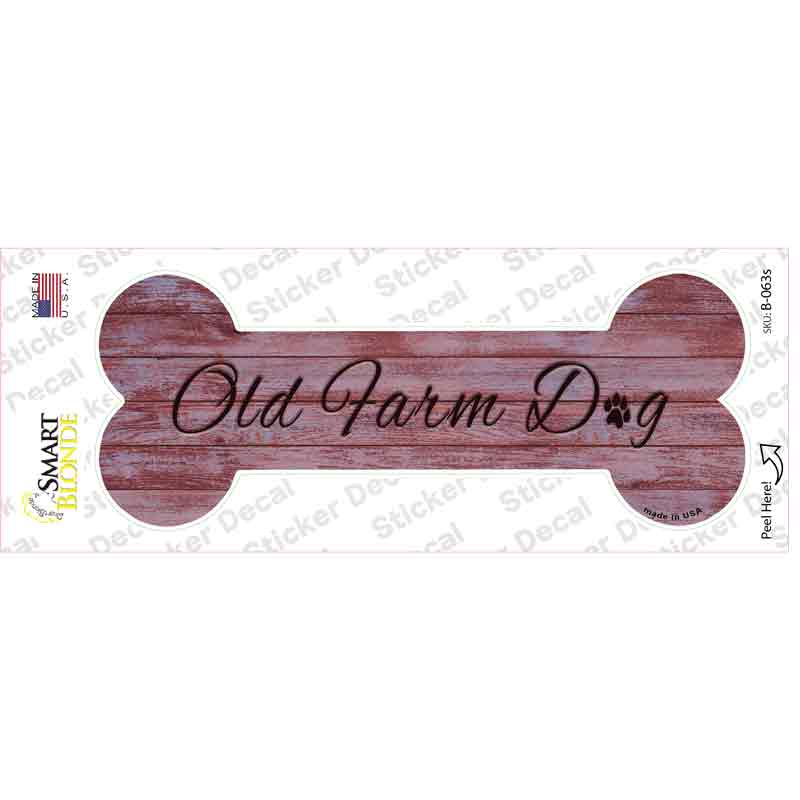 B-063s-M Old Farm Dog Novelty Bone Sticker Decal - Medium