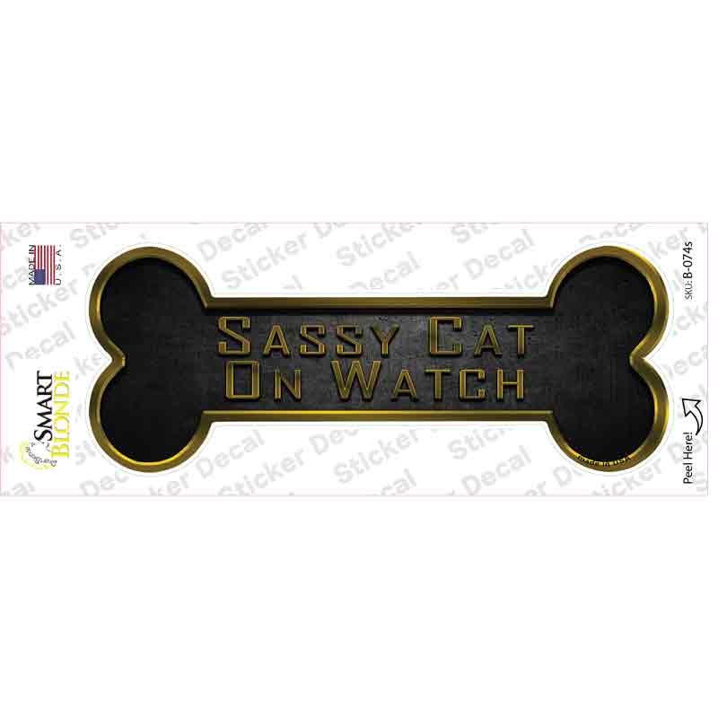 B-074s-M Sassy Cat on Watch Novelty Bone Sticker Decal - Medium