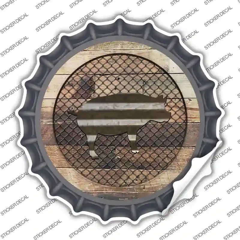 BC-1021s-L Pig on Wood Novelty Bottle Cap Sticker Decal - Large