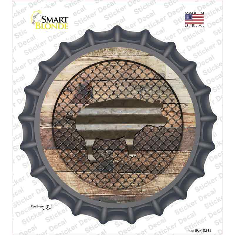 BC-1021s-M Pig on Wood Novelty Bottle Cap Sticker Decal - Medium