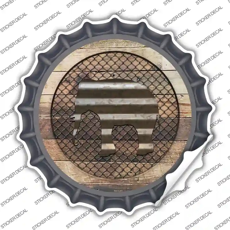 BC-1037s-L Elephant on Wood Novelty Bottle Cap Sticker Decal - Large