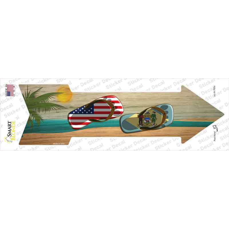 A-703s-M US & Delaware Flag Flip Flop Novelty Arrow Sticker Decal - Medium