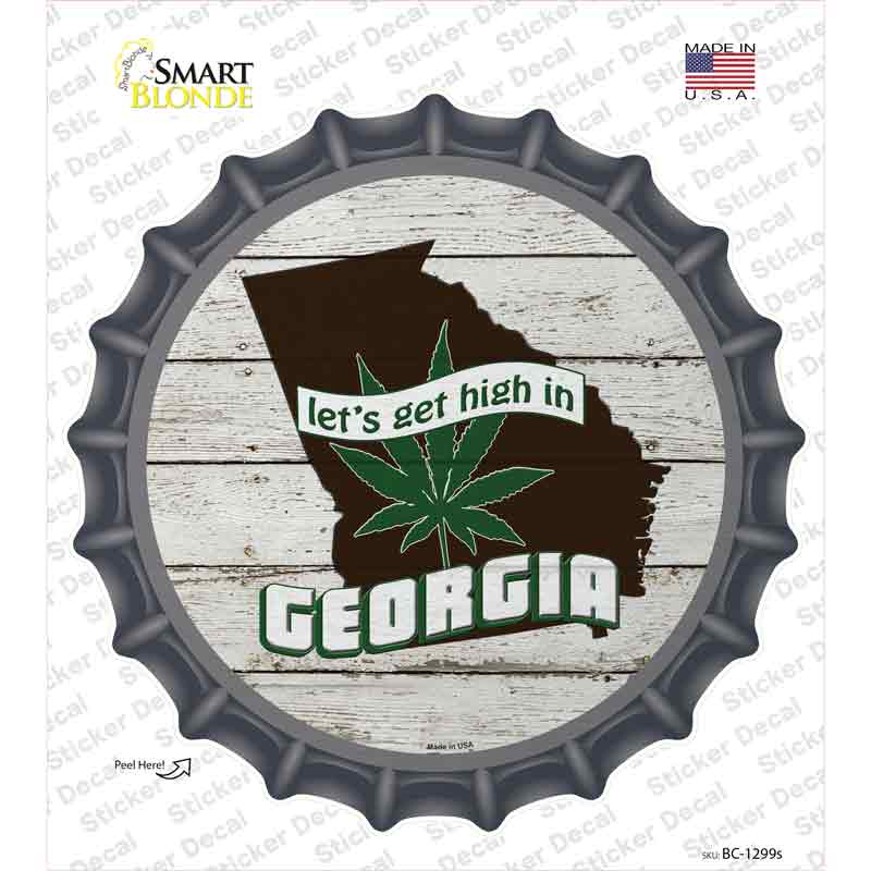 BC-1299s-M Lets Get High in Georgia Novelty Bottle Cap Sticker Decal - Medium