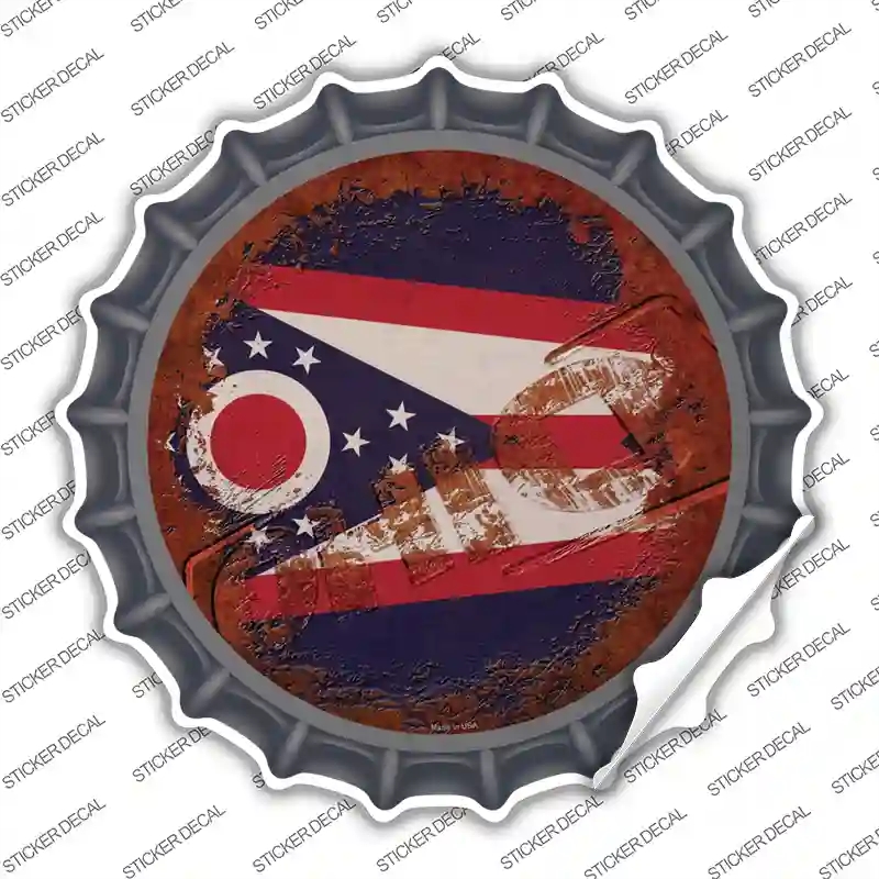 BC-1200s-S Ohio Rusty Stamped Novelty Bottle Cap Sticker Decal - Small