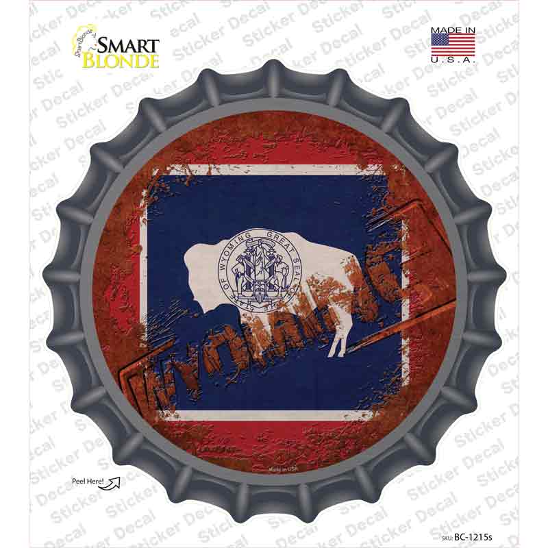 BC-1215s-M Wyoming Rusty Stamped Novelty Bottle Cap Sticker Decal - Medium
