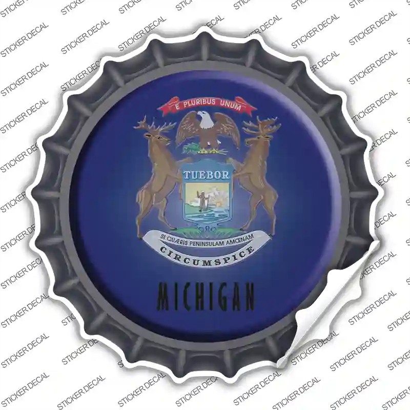 BC-121s-L Michigan State Flag Novelty Bottle Cap Sticker Decal - Large