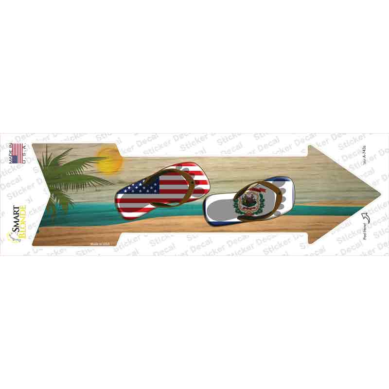 A-743s-M US & West Virginia Flag Flip Flop Novelty Arrow Sticker Decal - Medium