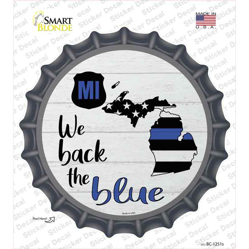 BC-1251s-M Michigan Back the Blue Novelty Bottle Cap Sticker Decal - Medium
