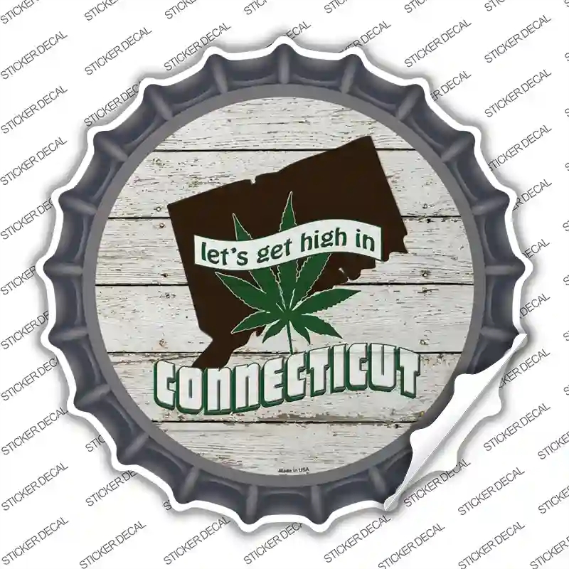 BC-1296s-L Lets Get High in Connecticut Novelty Bottle Cap Sticker Decal - Large