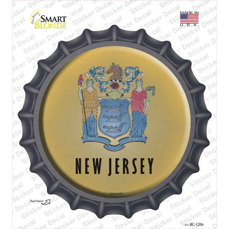BC-129s-M   Jersey State Flag Novelty Bottle Cap Sticker Decal - Medium